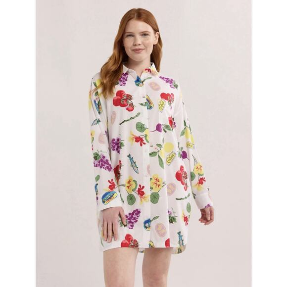 Joyspun Other - Joyspun Women’s Sleep Shirt Size 3X Long Sleeve Italian Fruit Print Pajamas